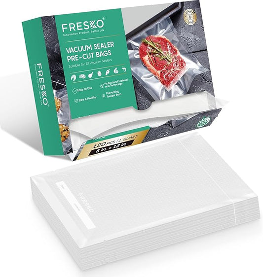 FRESKO 8"x12" Food Vacuum Sealer Bags, 120Pcs PreCut Bags for Food Vacuum Storage, Vacuum Seal Food Sealer Bags with BPA Free