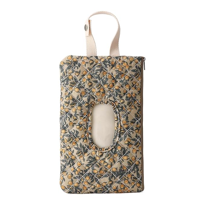 Quilted Baby Wipe Holder Quilted Wipe Pouch Portable Hanging Floral Wet Wipes Bag for Car, Stroller