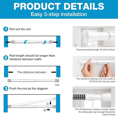 6pack White Tension Curtain Rod 16-26.9 inch Spring Tension Rod Curtain Rod Adjustable Spring Rod Extendable Tension Rod for 