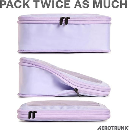 Aerotrunk Compression Packing Cubes for Travel - Luggage Organizer Bags - Double Zipper Packing Cubes for Suitcases (6-Pack, Purple)