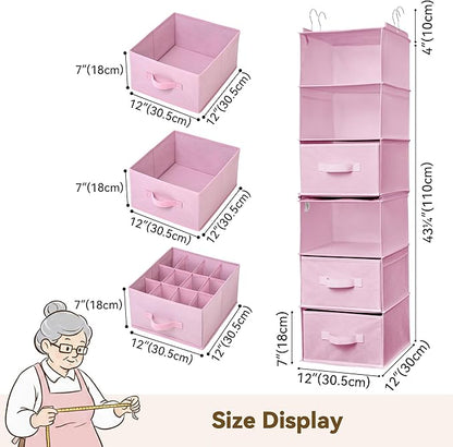 GRANNY SAYS Hanging Closet Organizer 6-Shelf, Separable to 2 Pack 3-Shelf Closet Storage Organizer with 4 Side Pockets, 3 Dif