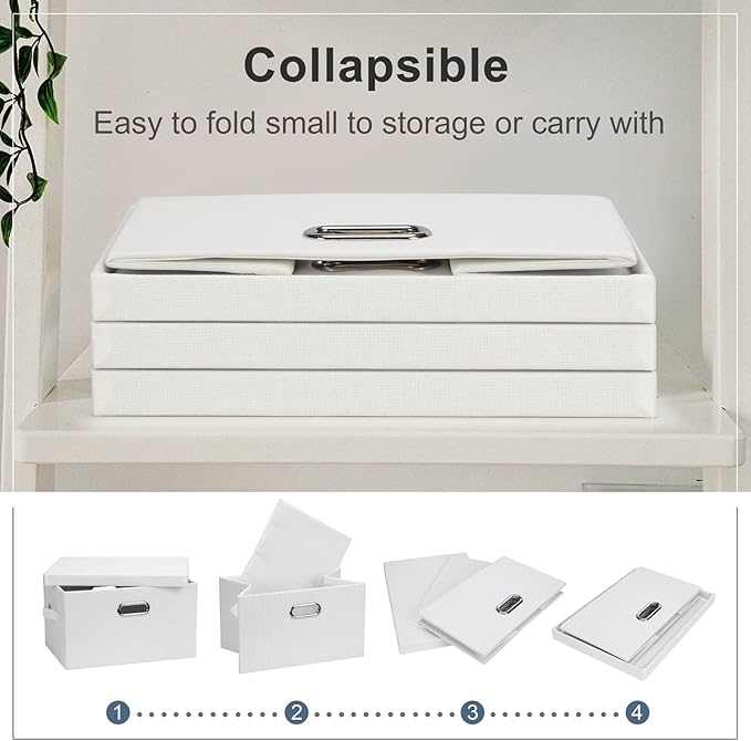 Graciadeco Medium 15" 21 Quart Collapsible Stackable Storage Bins with Lids, 1 Pack White Foldable Fabric Closet Storage Boxe