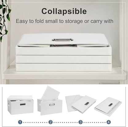 Graciadeco Medium 15" 21 Quart Collapsible Stackable Storage Bins with Lids, 1 Pack White Foldable Fabric Closet Storage Boxe