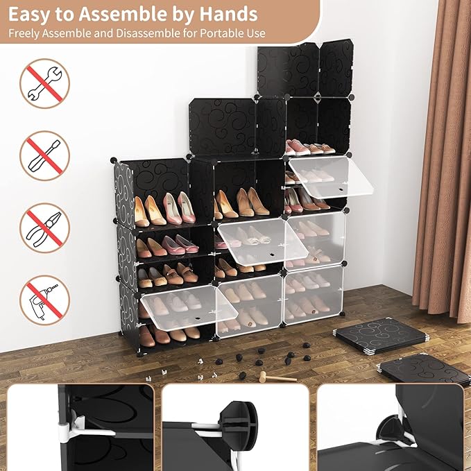 ROJASOP Portable Shoe Rack Organizer, 72 Pairs Covered Shoe Rack Shoe Organizer for Closet Entryway 12-Tier Shoe Storage Cabi
