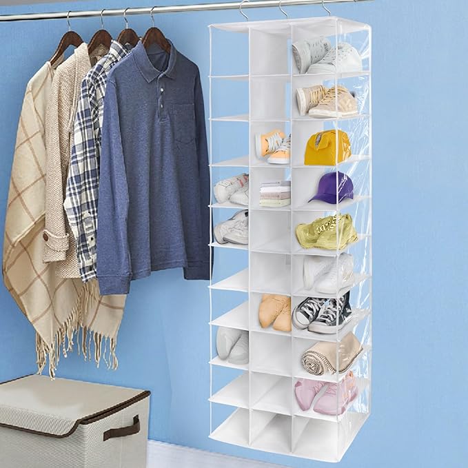 coastal rose Hanging Shoe Closet Organizer, 30 Sections Hanging Closet Organizers and Storage Shelves with 6 Mesh Pockets, Sp