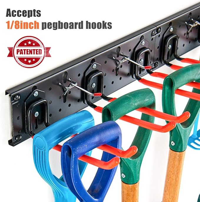 Ultrawall Multi-Storage Garage Hooks, Utility Rack with Multiple Installation Methods, Wall-Mounted Garden Tool Organizer Sys