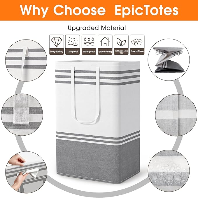 4 Pack Large Laundry Baskets, Laundry Hampers, Freestanding Waterproof Collapsible Clothes Bag with Extended & Reinforced Han