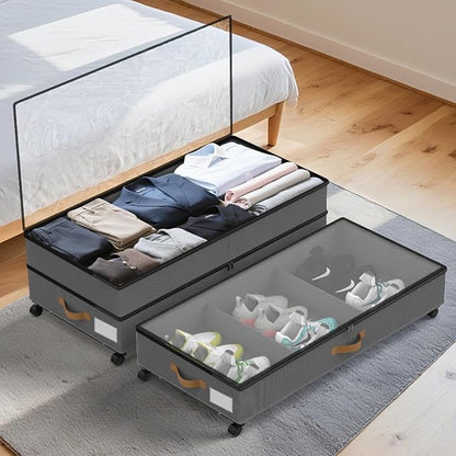 Under Bed Storage with Wheels 2-Pack, 75L XXL Under the Bed Storage Containers Large, 12" Tall Adjustable Storage for Underbe