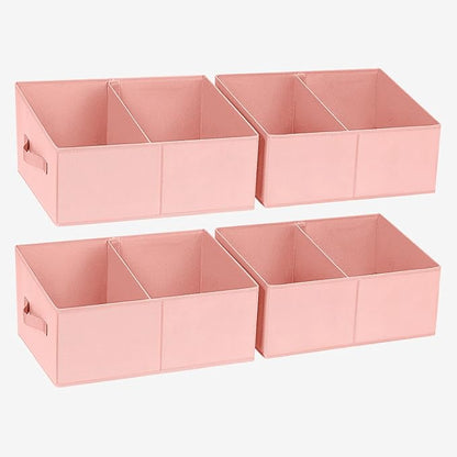 DIMJ Large Closet Shelf Organizer Bins 4 Packs with Handles and Divider, Fabric Trapezoid Storage Baskets, Foldable Clothes C