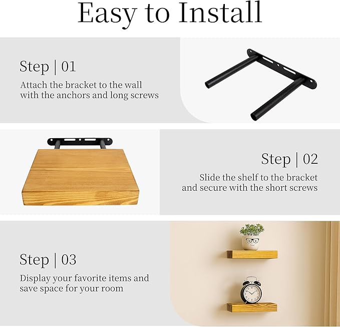 BGMG Small Wood Floating Shelves for Wall 8 inch Set of 2, Rustic Wooden Wall Mount Shelves for Living Room Bedroom Kitchen F