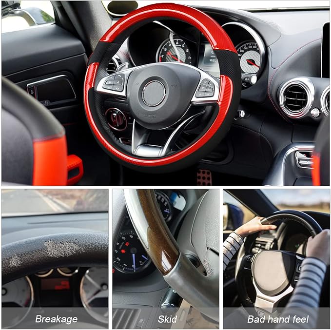 Universal Steering Wheel Cover - Microfiber Leather, 15 Inch, Anti-Slip, Breathable, Odorless Car Steering Wheel Protector, S