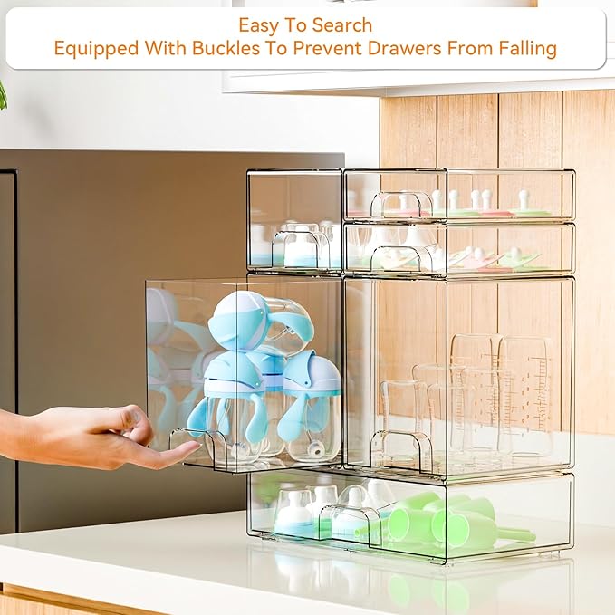 Yieach 6 Set Clear Baby Bottle Organizer for Countertop,BPA FREE Bottle Station Organizer for Breast Pump Parts,Pacifier and 