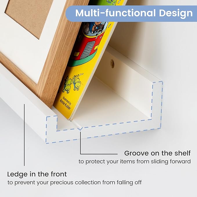 Picture Ledge Shelf, Floating Shelves Set of 2, Solid Ash Wood 48'' Long Large Nursery Book Shelves for Toys Storage, Kids Bo