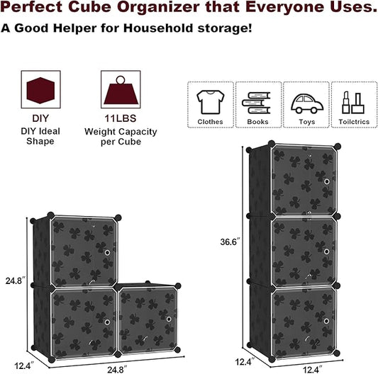 C&AHOME Cube Storage Organizer with Doors, 3-Cube Shelves, DIY Plastic Modular Bookshelf, Closet Clothes Storage Shelving Ide