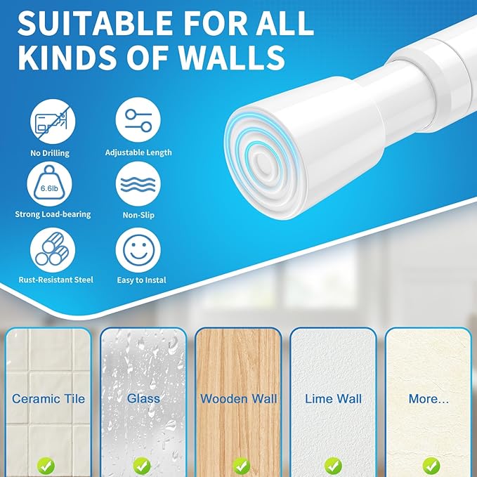 AIZESI 2 Pack Tension Rods for Windows 26.5 to 36 inch, Adjustable Expandable Pressure Spring Curtain Rods No Drilling, White