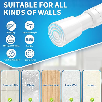 AIZESI 2 Pack Tension Rods for Windows 26.5 to 36 inch, Adjustable Expandable Pressure Spring Curtain Rods No Drilling, White