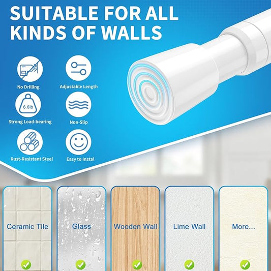 AIZESI 2 Pack Tension Rods for Windows 26.5 to 36 inch, Adjustable Expandable Pressure Spring Curtain Rods No Drilling, White