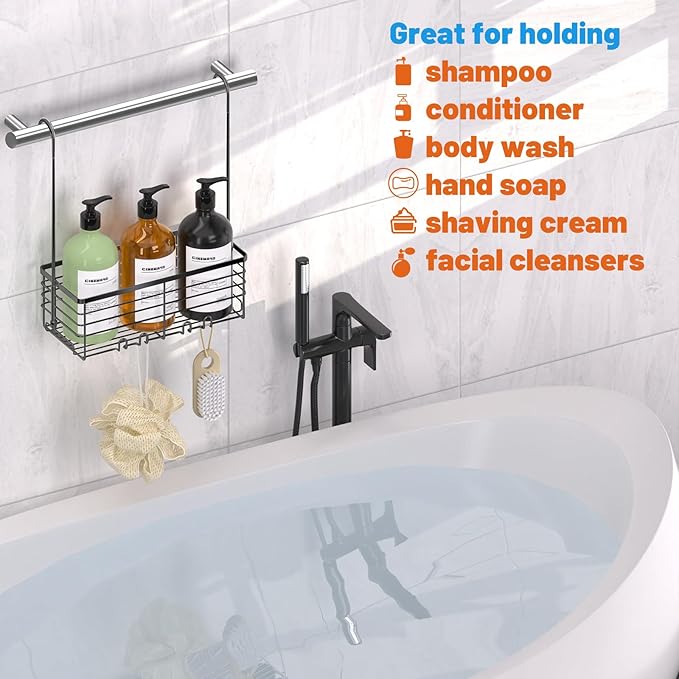 YUOROS Hanging Shower Caddy, Over the Door Shower Organizer Rack 304 Stainless Steel Rustproof Bathroom Storage Shampoo Holde