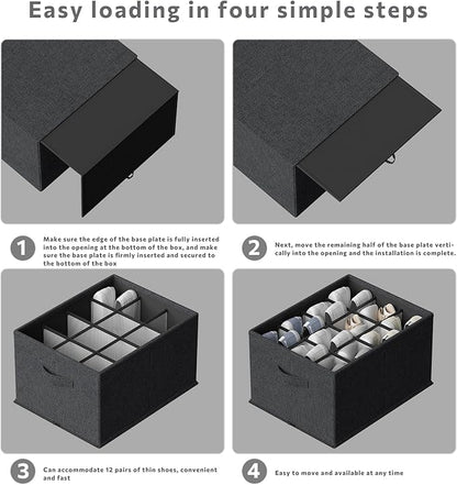 FHSQX 2 Pack Shoe Organizer for Closet,Foldable Shoe Organizer,Fits up to 24 Pairs,Storage Containers With Bottom Support for