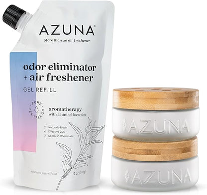 Azuna Air Freshener & Odor Eliminator for Strong Odor | 2 Room Kit Includes (2) 8 oz. Empty Luxe Glass Jars & 12 oz | Refill 
