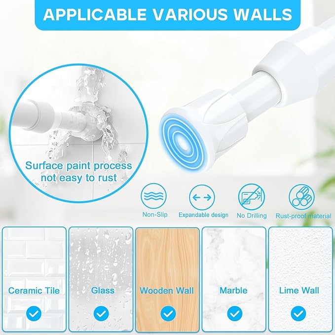 6PCS Small Tension Curtain Rod 27 to 38 Inch,White Short Curtain Rods No Drilling,Loaded Expandable Spring Curtain Rods for W