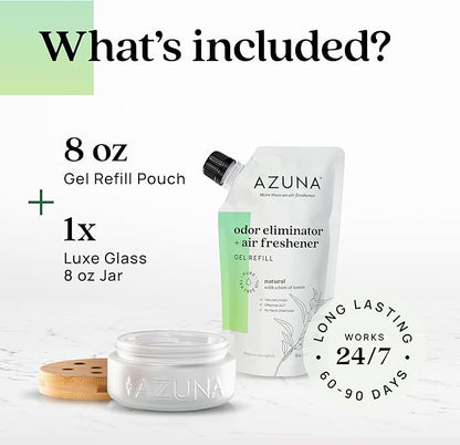 Azuna Air Freshener & Odor Eliminator for Strong Odor | 1 Room Kit Includes (1) Empty Luxe Glass Jar & 8oz Refill with Tea Tr