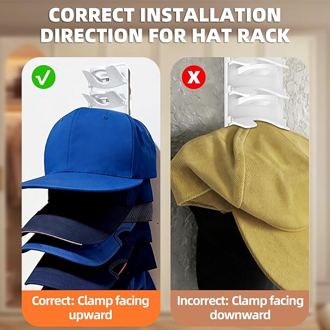 Spring Clip Hat Organizer for Baseball Caps – 2 Pack, Wall Hat Rack for Door & Closet – Keeps 20 Hats Tidy in Garage, Dorm, M