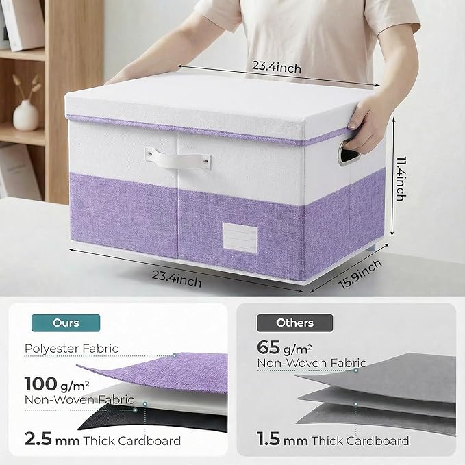 PRANDOM Storage Bins with Lids [3-Pack] Linen Fabric Foldable Storage Boxes Organizer Containers Baskets Cube with Cover for 