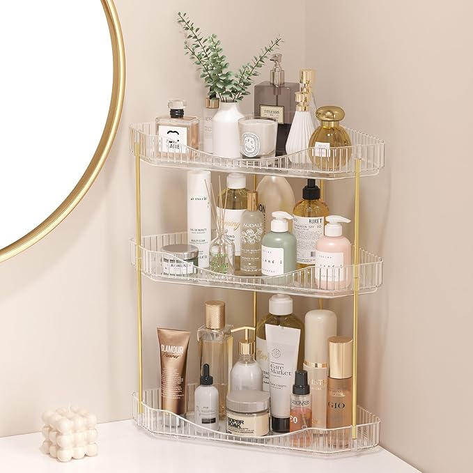 Lifewit 3-Tier Corner Bathroom Counter Organizer, Plastic Makeup Skincare Organizers Storage Countertop, Large Sink Cosmetic 