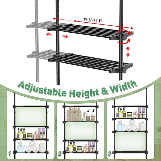 Over The Toilet Storage Shelf, 4-Tier Adjustable Over Toilet Bathroom Organizer,Tension-Mounted Bathroom Storage Rack for Cei