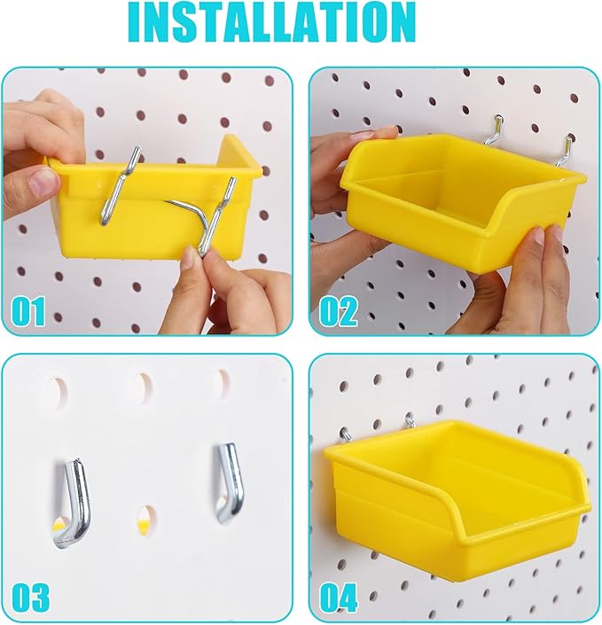Yookeer 20 Pcs Pegboard Bins and Cups with Hooks and Loops Peg Assortment Organizer Accessories Various Tool Organizer Pegboa