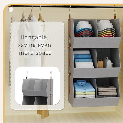 1 Pack,Hanging Closet Organizer 3 Tier,Disassemblable Clothes Hanging Shelves,Space-Saving Closet System, Fabric Storage Bins