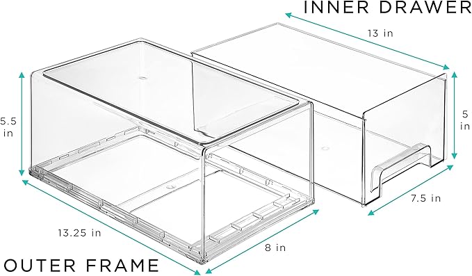 Sorbus Large Clear Stackable Storage Drawers – 2-Pack Plastic Organizer Bins with Handles – Stackable Pull-Out Storage Drawer