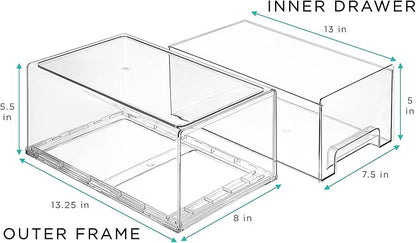Sorbus Large Clear Stackable Storage Drawers – 2-Pack Plastic Organizer Bins with Handles – Stackable Pull-Out Storage Drawer