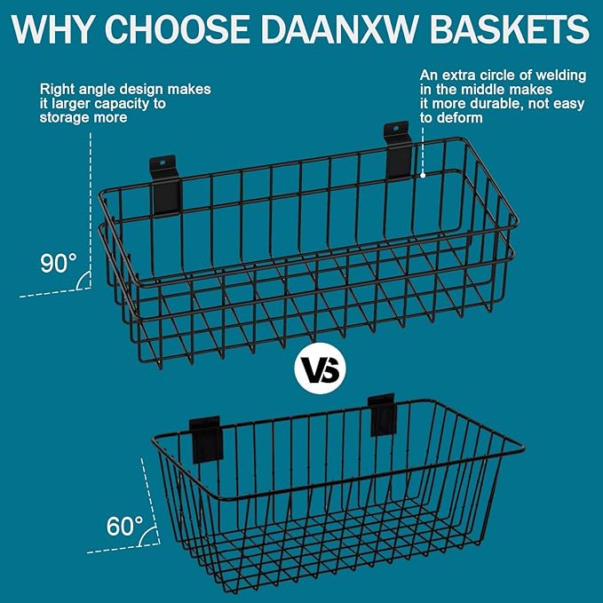 4 Pack Large Size Slatwall Baskets Set, Ventilated Metal Hanging Storage Slat Wall Basket, Mounted Slatwall Accessories for G