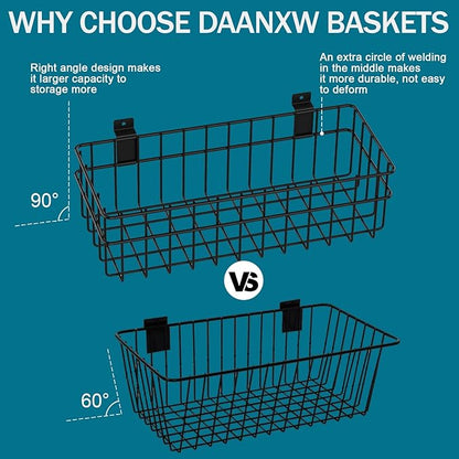 4 Pack Large Size Slatwall Baskets Set, Ventilated Metal Hanging Storage Slat Wall Basket, Mounted Slatwall Accessories for G