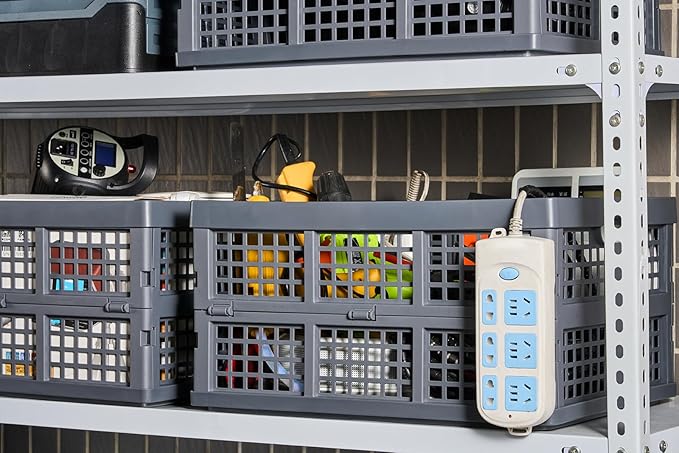 Aebeky 3-Pack Plastic Collapsible Storage Crates-30L,Foldable Plastic Crates for Storage (Gray)