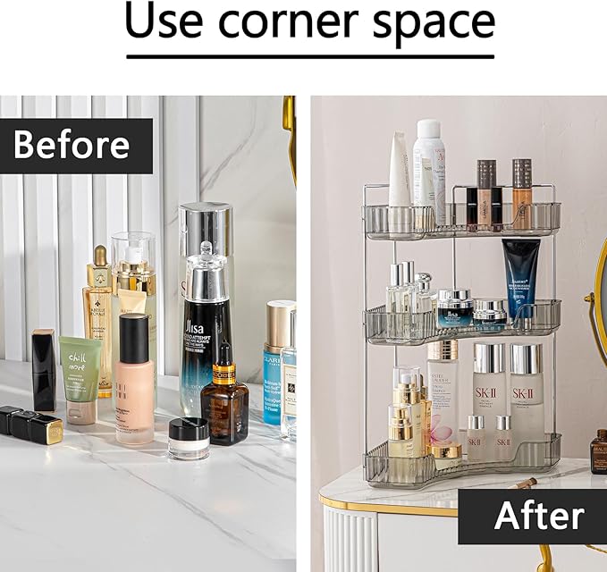 shuang qing 3-Tier Corner Bathroom Counter Organizer – Classic Storage Shelf for Makeup, Perfume & Toiletries, Space-Saving C