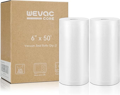 Wevac Vacuum Sealer Bags 6x50 Rolls 2 pack for Food Saver, Seal a Meal, Weston. Commercial Grade, BPA Free, Heavy Duty, Great