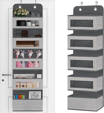 VERONLY Over The Door Hanging Organizer Storage with 5 Large Pockets,Wall Mount Clear Windows and 2 Widened Metal Hooks for P