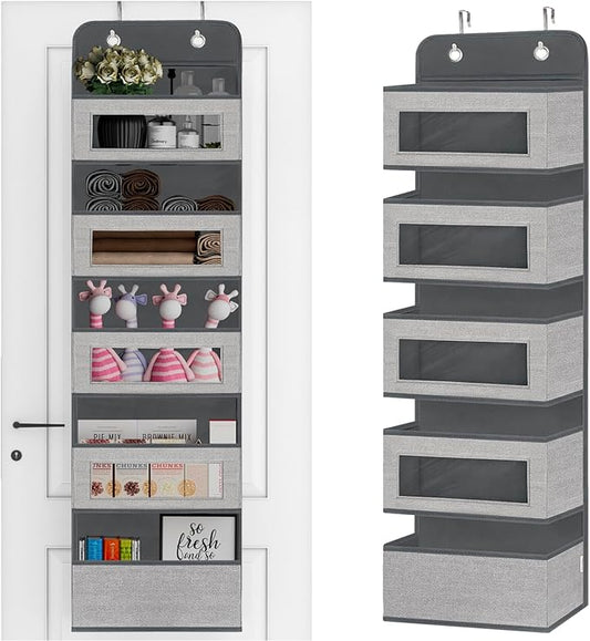 VERONLY Over The Door Hanging Organizer Storage with 5 Large Pockets,Wall Mount Clear Windows and 2 Widened Metal Hooks for P