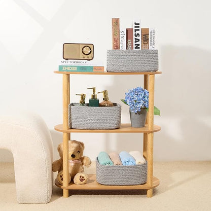 MiniArk Small Storage Baskets for Organizing | Closet Organizer Bins | Shelf Toy Basket | Woven Rope Baskets | Cube Decorativ