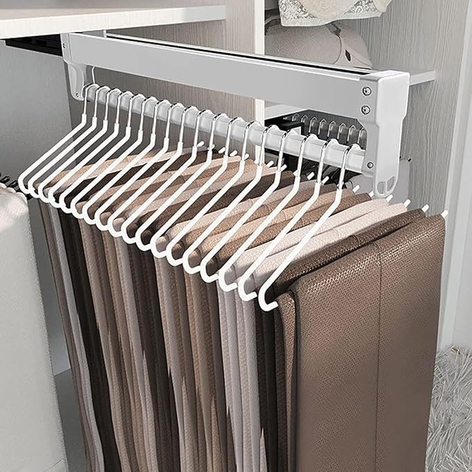 Pull Out Clothes Rail Extendable Pull Out Closet Rod - Adjustable Clothing Organizer Holder, Extendable Wardrobe Rail in Stee