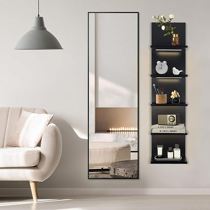 5 Tier Wall Shelf Unit, Black Shelves,Lack Shelf, Wall Shelves for Bedroom，Office,Bathroom, Vanity Shelves with LED Remote Co