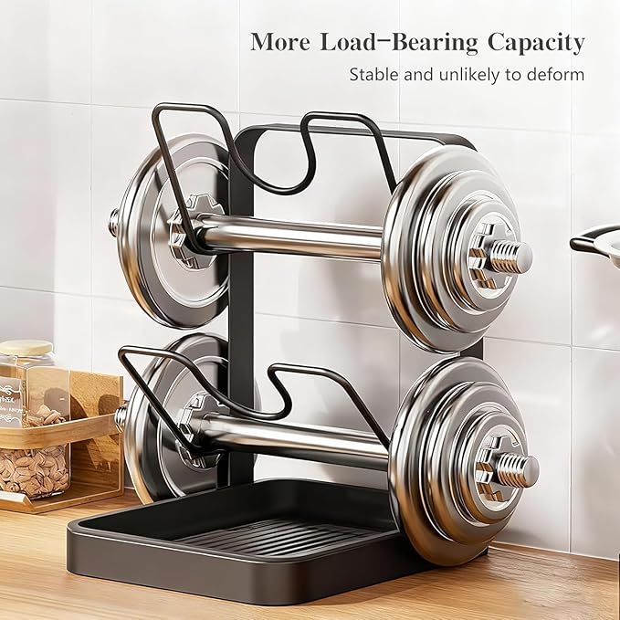 Kitchen Pot Lid Storage Rack, 2-Tier Lids Holderwith Detachable Drip Tray While Cooking, Multifunctional Countertop Organizer for CuttingBoards, Ladles and Pan Covers (Black)