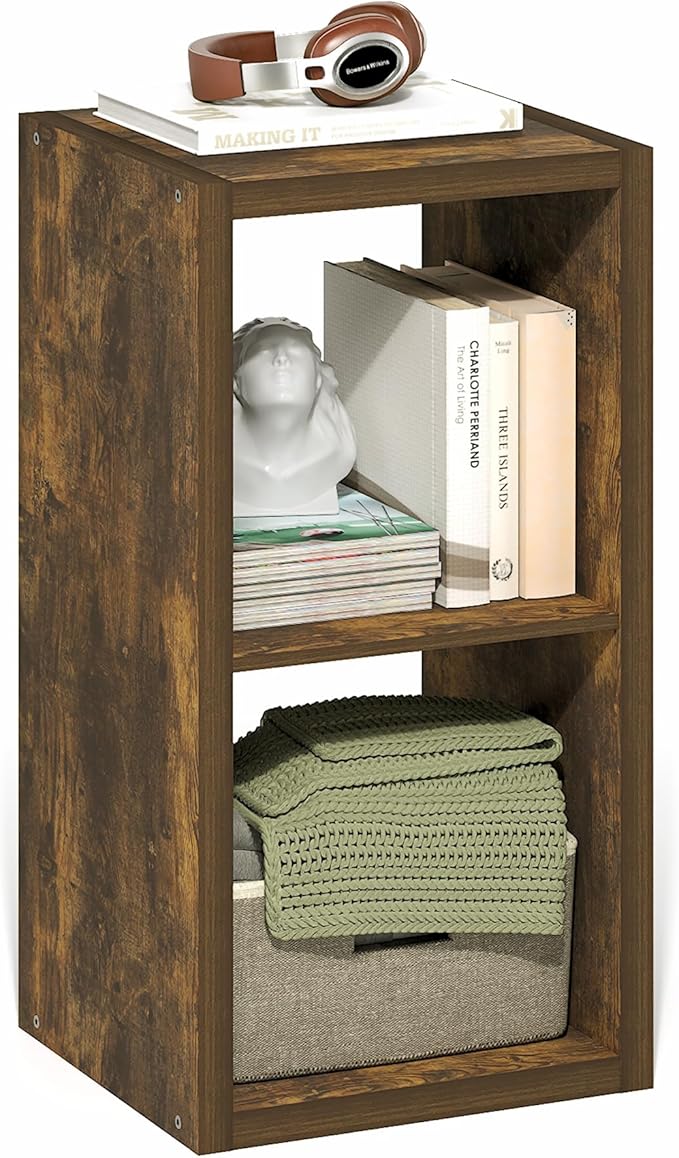 Furinno Cubicle Book Shelf, 2-Cube Bookshelf, Extra Thick Frame Horizontally & Vertically Reversible Bookcase with Open Back,