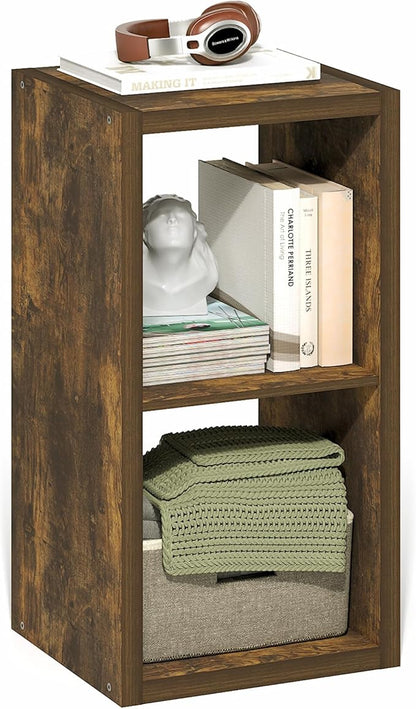 Furinno Cubicle Book Shelf, 2-Cube Bookshelf, Extra Thick Frame Horizontally & Vertically Reversible Bookcase with Open Back,