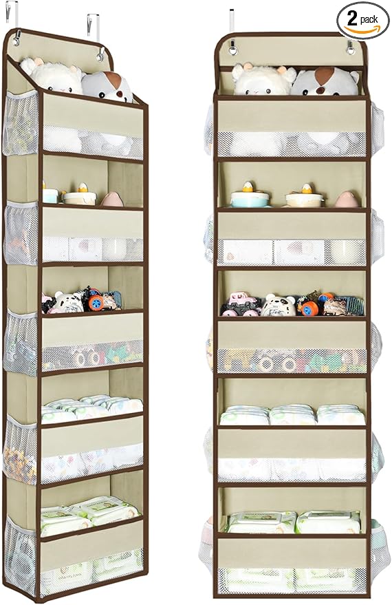 Yecaye 2 Pc Over the Door Organizer with 5 Bins 10 Side Pockets, 44lbs Load Hanging Bathroom and Bedroom Organizer, behind th