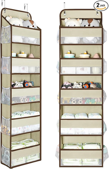 Yecaye 2 Pc Over the Door Organizer with 5 Bins 10 Side Pockets, 44lbs Load Hanging Bathroom and Bedroom Organizer, behind th