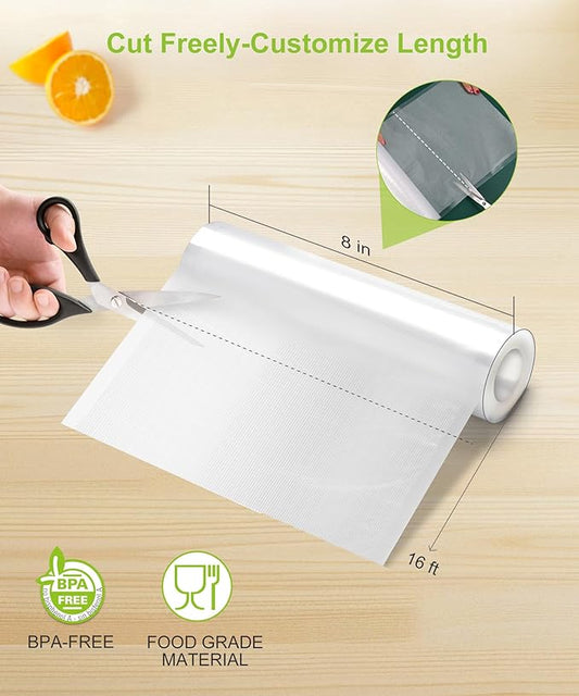 [2025 Upgraded] Bonsenkitchen 6 Rolls 8" x 16' Vacuum Sealer Bags for Food with a Color Box, Easy to Store, Commercial Grade,